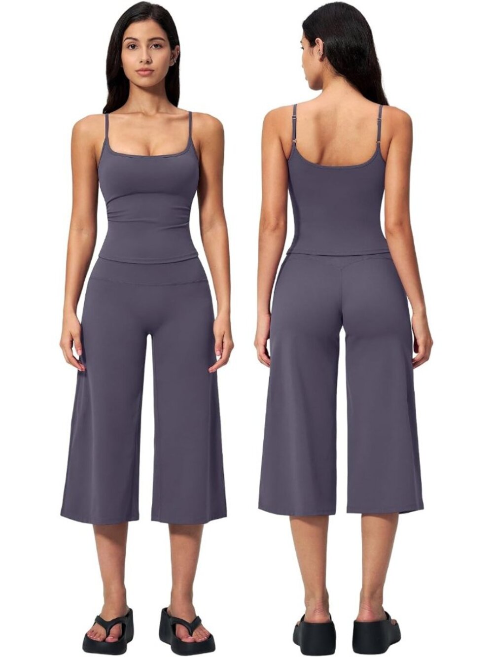 Stylish Women's Workout Set: Halter Sports Bra & Wide Leg Capri Pants for Gym